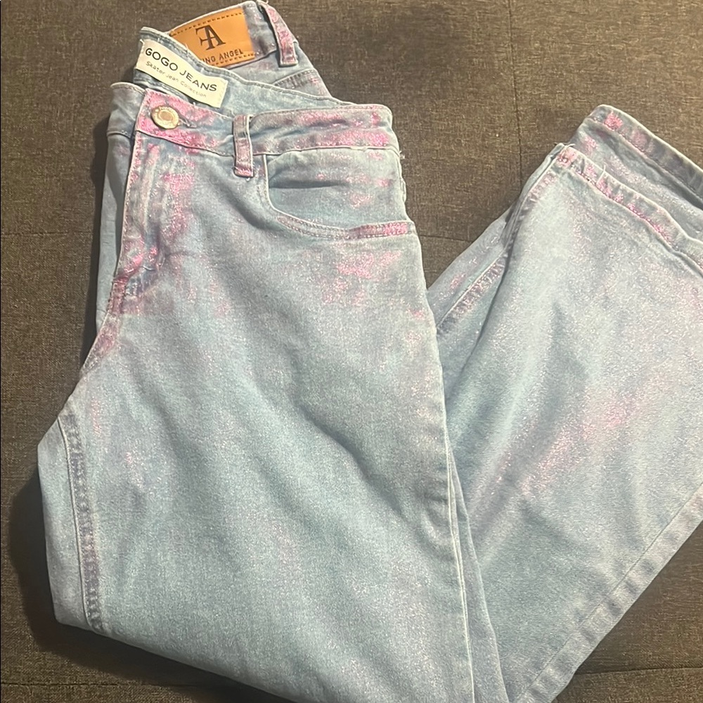 Women's Light Blue and Pink Jeans